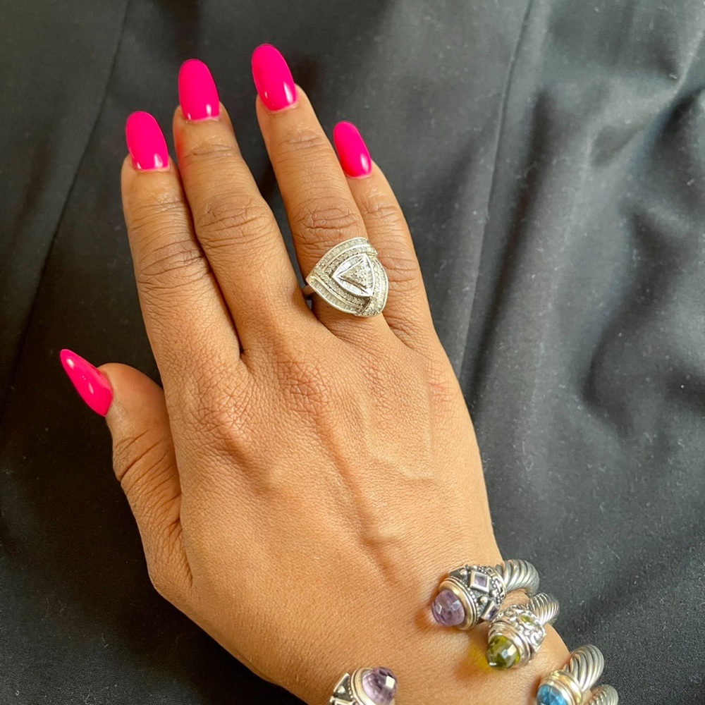 Sterling silver ring 1ct round & baguette diamonds